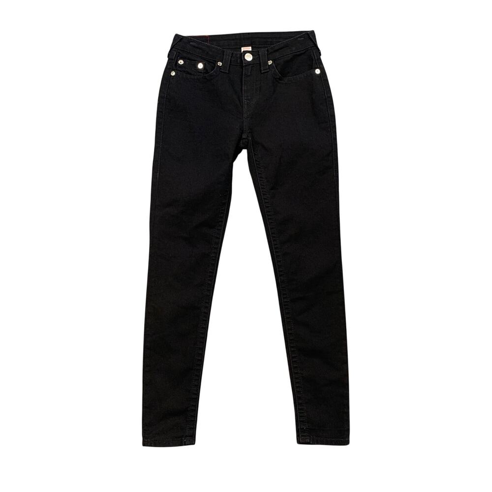 True Religion Jeans Womens 28 Black Curvy Skinny Rhinestones Back Pockets Denim